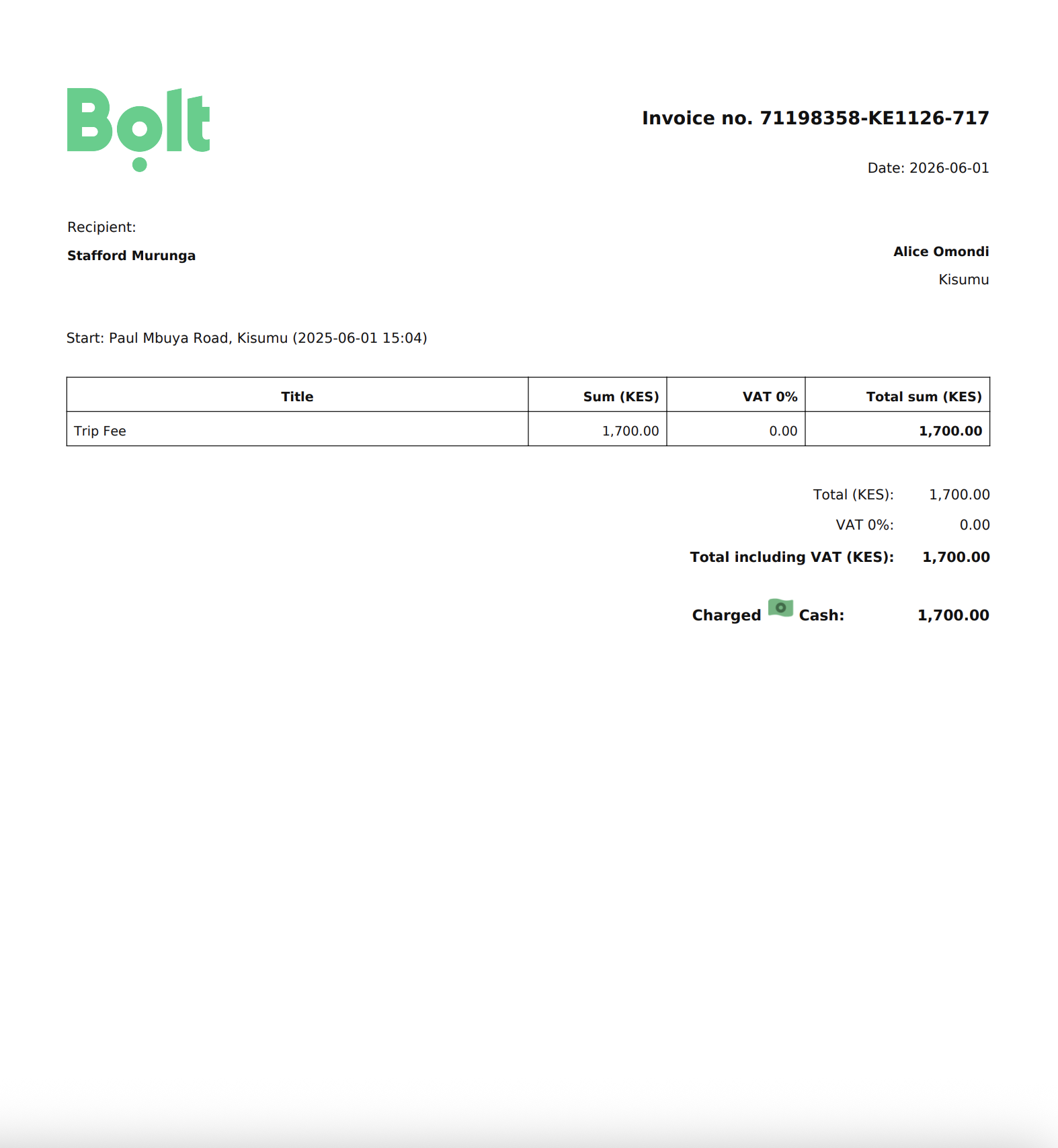 Bolt receipt preview