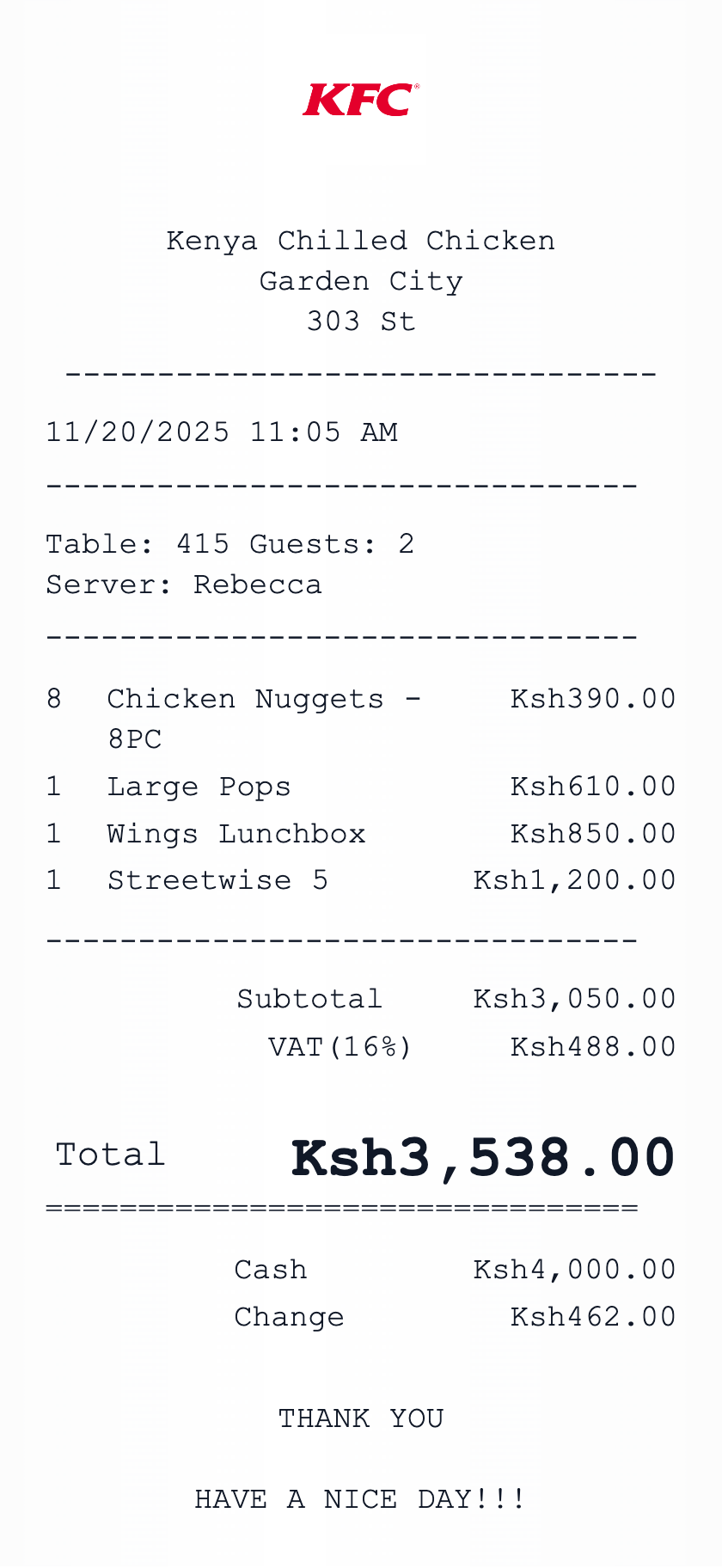 Custom receipt preview