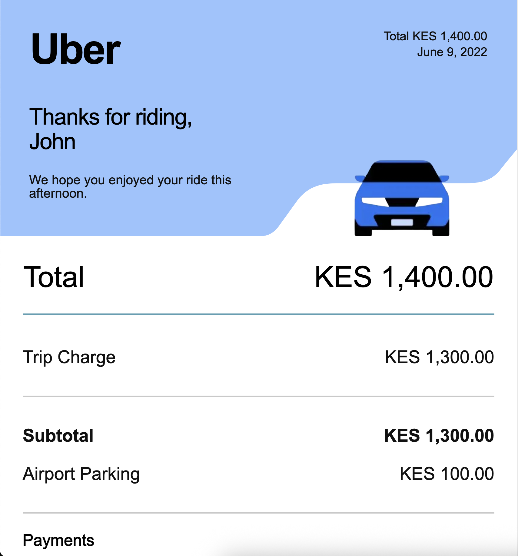 Uber receipt preview
